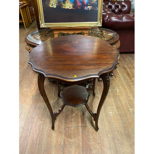 60 - Vintage mahogany scallop edged 2 tier table.
70cm h x 59cm diameter