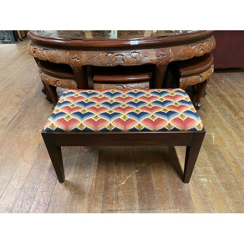 61 - Vintage mahogany stool with crochet seat.