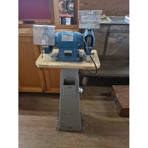 88 - Wolf electric tool bench grinder on stand.