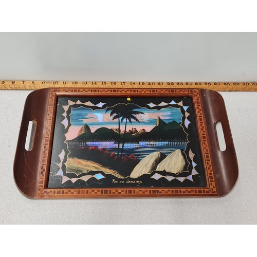 123 - Vintage inlaid Brazilian tray decorated with real butterfly wings.