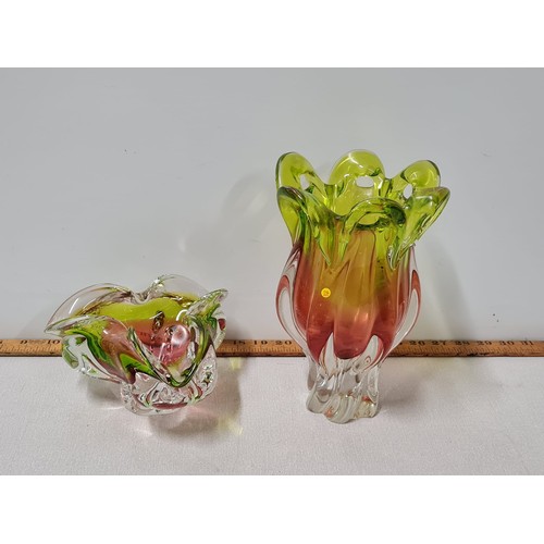 125 - 1960's Bohemian style glass vase by Josef Hospodka along with Murano glass dish.
tallest 24cms