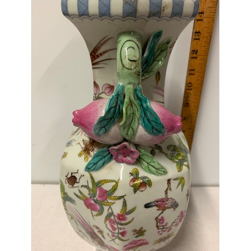 105 - Chinese hand painted ceramic lamp base depicting birds and flowers.