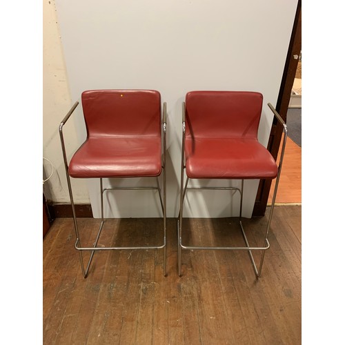 110 - Pair of Orangebox Peak leatherette solid steel breakfast /barstools with arms.