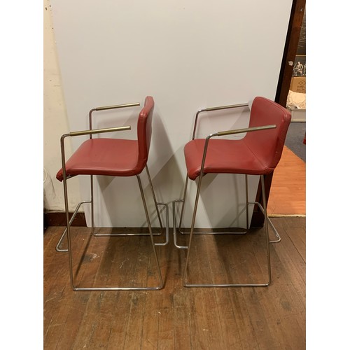 110 - Pair of Orangebox Peak leatherette solid steel breakfast /barstools with arms.