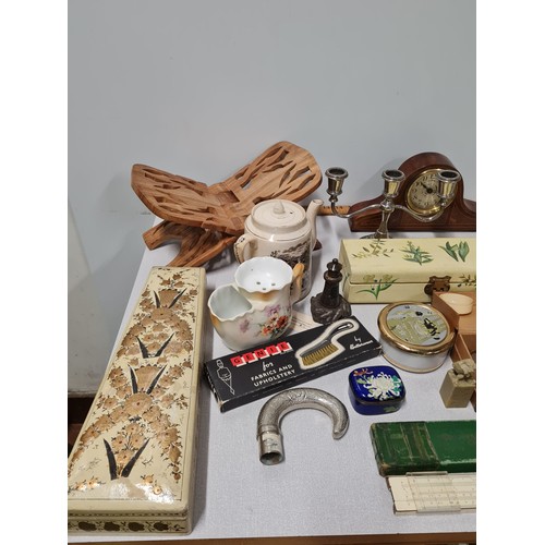 453 - Selection of collectables to include mantle clock and camera etc.