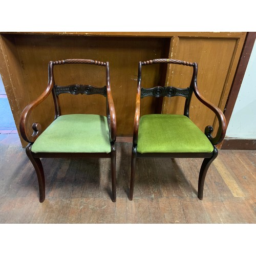 5 - Pair of 19th century mahogany serpentine, cane seat armchairs.