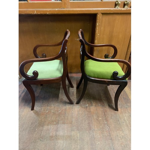 5 - Pair of 19th century mahogany serpentine, cane seat armchairs.