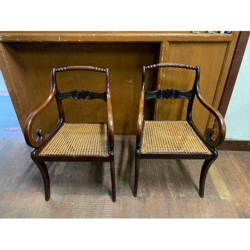 5 - Pair of 19th century mahogany serpentine, cane seat armchairs.