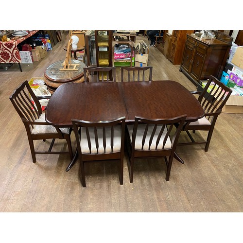 15 - Stag minstrel table & 6 chairs.
155cm l x 75cm h x 92cm w