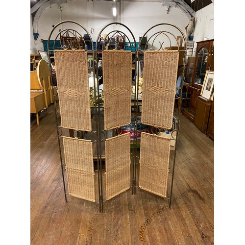 201 - Metal & wicker room divider. approx H 174cm x L 130cm.