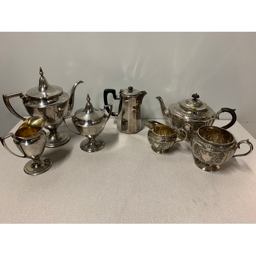 20 - Vintage 3 piece Silver on pewter Pairpoint tea set along with 3 piece EPNS, ornate tea set.