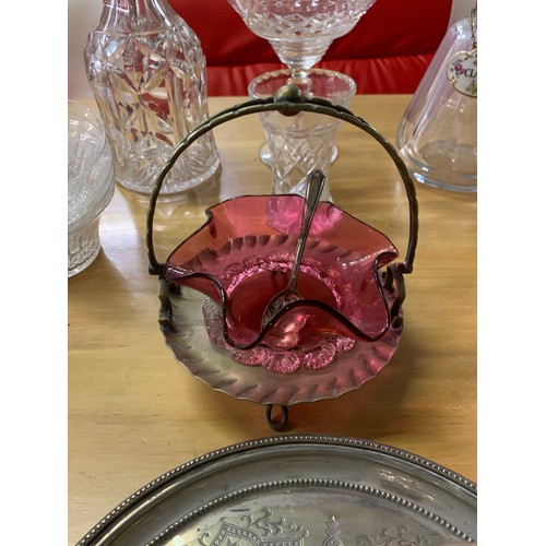 44 - Collection of glass and crystal ware etc. to include cranberry glass dish.