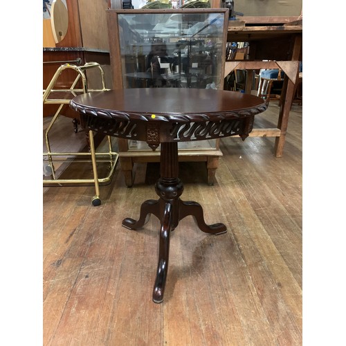 32 - Solid wood pedestal window table. D 60cm x H 60cm.