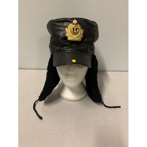 84 - Soviet Russian leather ushanka.