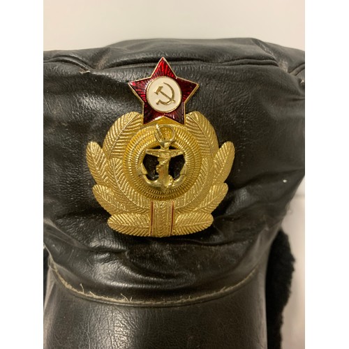 84 - Soviet Russian leather ushanka.