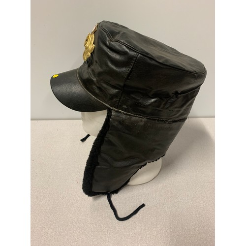 84 - Soviet Russian leather ushanka.