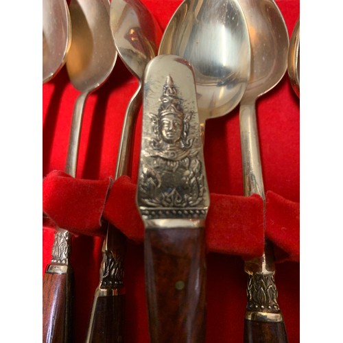 192 - large brass cutlery set in wooden case