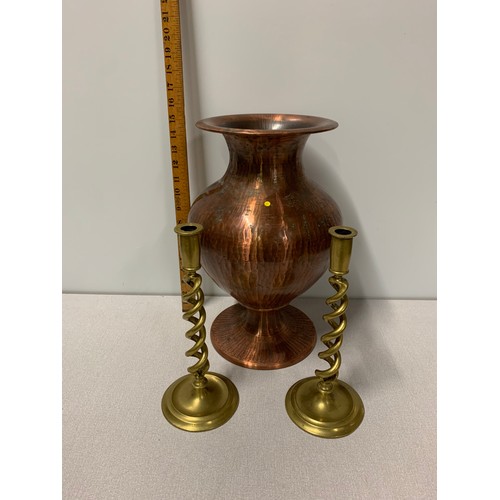 193 - large copper vase & pair of candlesticks
Tallest 39cm