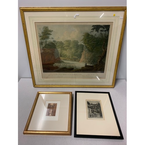 492 - Vintage Robert Andrew Riddle River Clyde print along with 2 small, signed etchings. biggest is  64cm... 