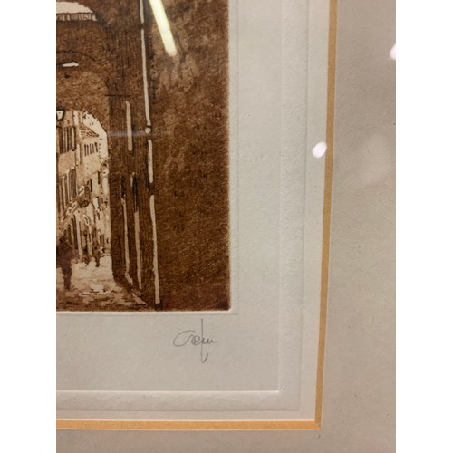 492 - Vintage Robert Andrew Riddle River Clyde print along with 2 small, signed etchings. biggest is  64cm... 