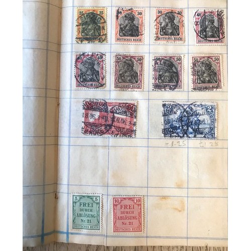 65 - Small stamp book with approx. 17 pages (150 stamps minimum) Mostly Deutsche Reich's post stamps alon... 