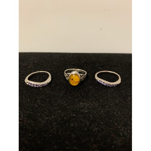 105 - 3 x hallmarked gem set rings.