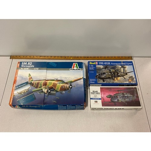 47 - 3 complete model kits- Italeri SM.82 Marsupiale, Revell UH-69A Transporter Helicopter and new and se... 