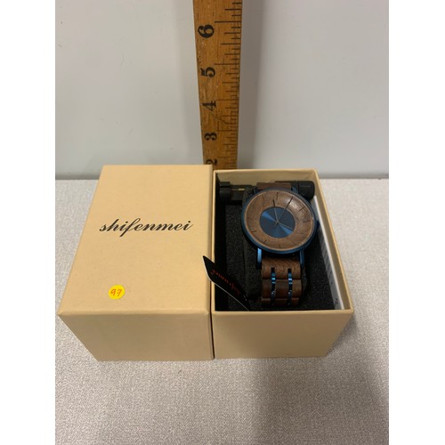 118 - Boxed Shifenmei gents wooden watch-as new