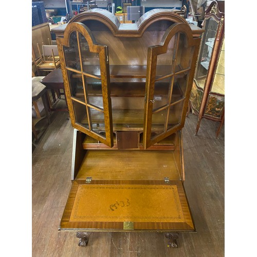 177 - Vintage walnut bureau bookcase. 170cm t x 78cm l x 51cm d