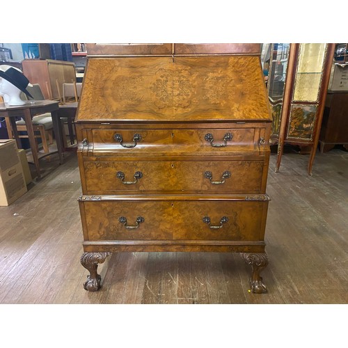 177 - Vintage walnut bureau bookcase. 170cm t x 78cm l x 51cm d