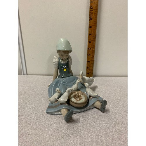 63 - Large Lladro figurine of girl feeding ducks.
17cm high