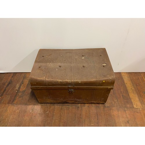 156 - Vintage metal travel trunk.