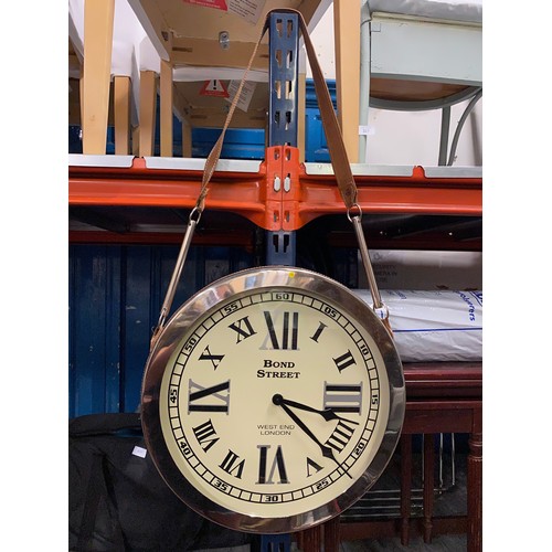 40 - Large Bond Street wall clock with leather strap.