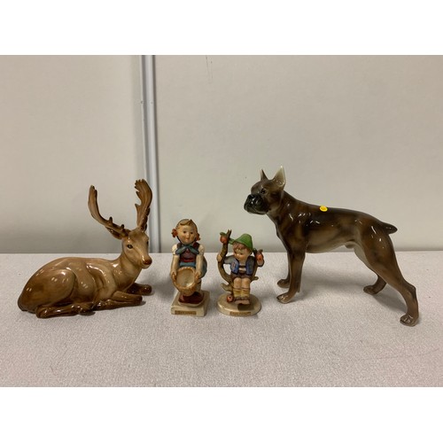 81 - Beswick Reindeer, Austrian dog ornament and 2 Goebel figures.