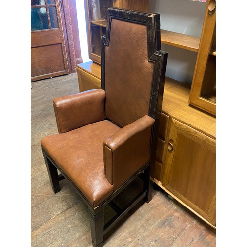 41A - Leather throne style high back chair.