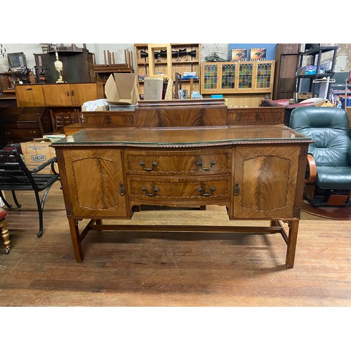 27 - Vintage burr walnut finish sideboard with glass top.
165cm  x long 116cm high