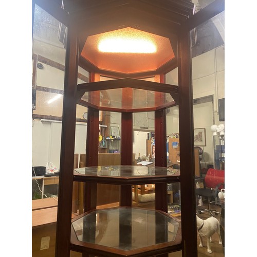 52 - Wood and glass Octagon shaped display cabinet. 187cm tall