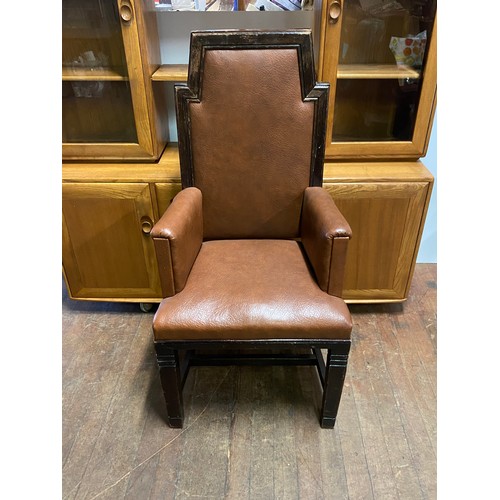 41A - Leather throne style high back chair.