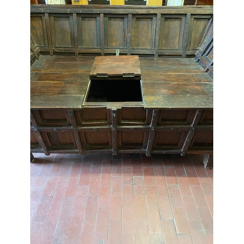 176 - Very heavy solid wood antique artisan Indian day bed/window seat with storage. Possibly made from wo... 