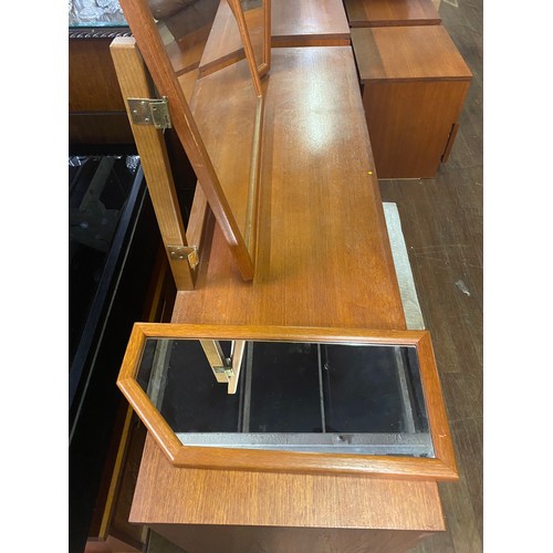 195 - Mid century teak G Plan dressing table and matching stool with 3 way mirror (1 mirror needs screwed ... 