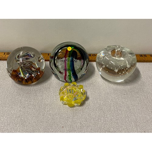 485 - 4 x glass paperweights to include John Deacons.