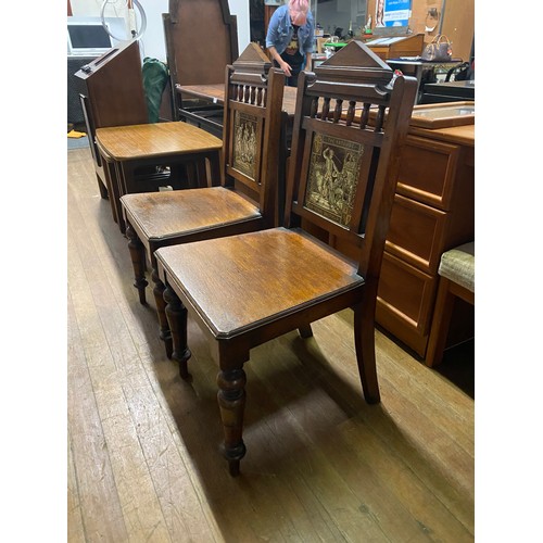 80 - 1x Pair of Antique Victorian aesthetic movement hall chairs inset with 8