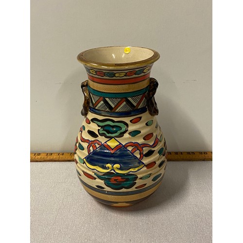 29 - Art Deco, hand painted, Asian stone ware vase depicting phoenix. Marked to base.
24cm h