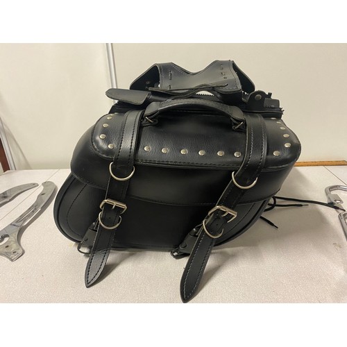 37 - Motorcycle leather Saddle Bags / Throw Over Panniers to include brackets etc.