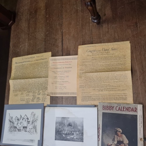 237 - Selection of old documents, prints and football pictures etc.