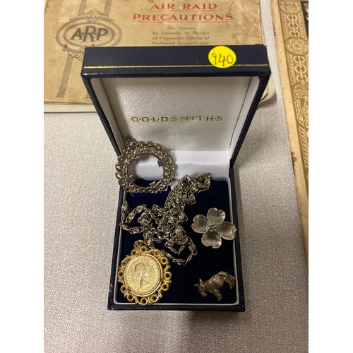 83 - Selection of vintage items to include costume jewellery (some silver) along with cigarette card albu... 