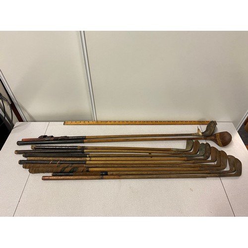 88 - Collection of antique hickory shafted golf clubs.