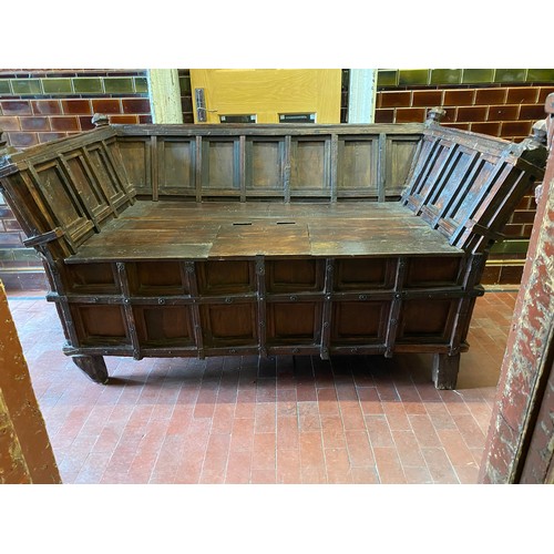 176 - Very heavy solid wood antique artisan Indian day bed/window seat with storage. Possibly made from wo... 