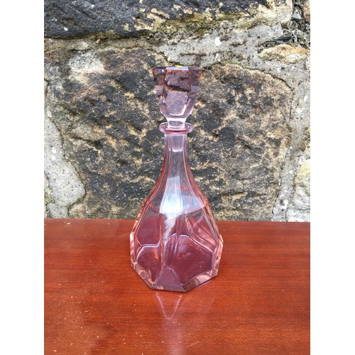 3 - Vintage Czech bohemian decanter and 7 glasses. Made from Neodymium glass with changes from pink, pur... 