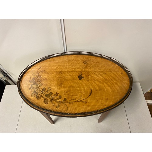 19 - Small Edwardian window table with brass gallery and floral inlay.
60cm l x 50cm h